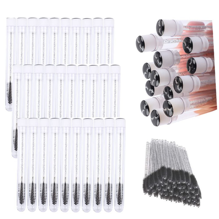 60 Pcs Black Lash Pattern Lash Disposable Mascara Brushes Diamond Eyelash Spoolies Makeup Brush Mascara Wand in Sanitary Tube Lash Supplies