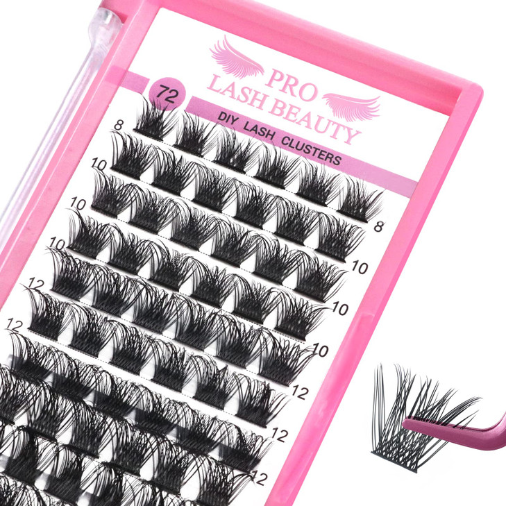 Lash Clusters, 72 Pcs Individual Cluster Lashes DIY Lash Extension 8-16mm Eyelash Clusters Volume Wispy Lashes Super Thin Band Reusable Soft & Comfor