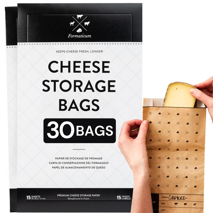 Formaticum - 30-Pack Cheese Storage Bags - 6.25 x 11 Wax Paper Bags to Keep Cheese or Charcuterie Fresh - Professional Grade Cheese Paper for Wrappin