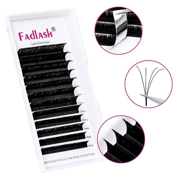 Eyelash Extension L Curl Mix Easy Blooming Lash Extensions Rapid Volume Lash Extensions Self Fanning Eyelash Extensions .03 .05 .07 (0.05-L, 8-14mm)