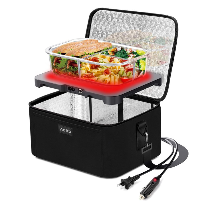 Aotto Portable Oven, Electric Lunch Box Food Heater - 12V/24V/110V 3-in-1 Car Food Warmer - Mini Personal Microwave Heated Lunch Box Warmer for Car,