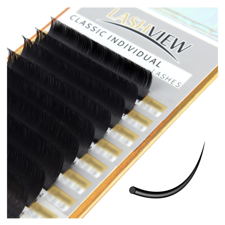 LASHVIEW 0.20 Thickness Eyelash Extensions 9mm D Curl Silk Fake Natural Thick Lashes Individual Semi-Permanent Eyelashes Silk lashes (Salon Use)