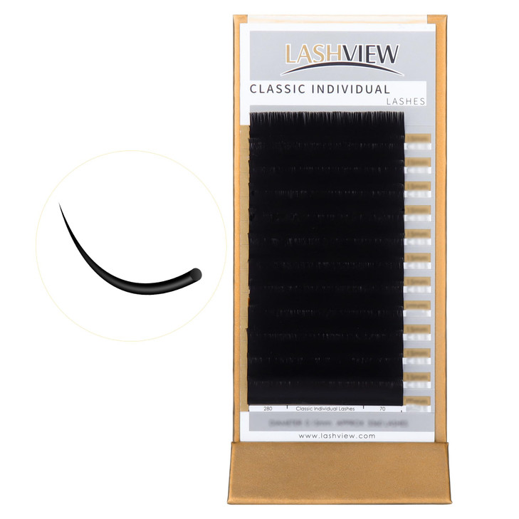 LASHVIEW D Curl 13mm Silk Fake Eyelash Extensions 0.20 Thickness Thick Lashes Semi-Permanent Eyelashes Natural Individual Application for Professiona