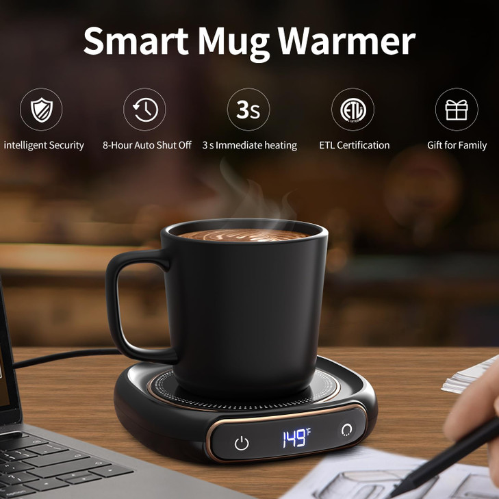 Lerat Coffee Mug Warmer & Mug Set for Desk, Electric Coffee Cup Warmer with Auto Shut Off, 3 Temperature Setting Smart Cup Warmer for Heating Coffee,