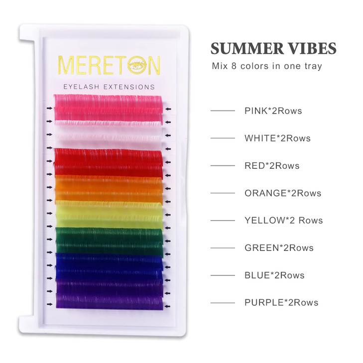 MERETON 16 Rows Colored Lash Extensions White Pink Red Golden Yellow Green Blue Purple Mix Color 0.07mm D Curl Color Lashes Extension Individual Sing