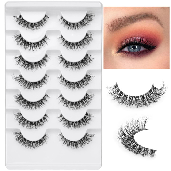 JIMIRE Demi-wispies Faux Mink Eyelashes with Clear Band Russian Strip Lashes Fluffy Natural Look Wispy Light 13MM Short False Eyelashes Invisible Sma