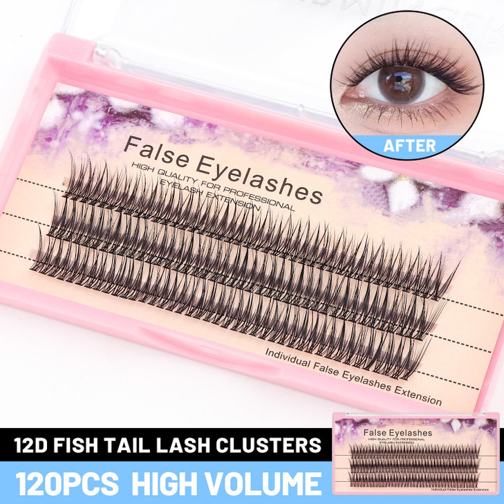 Bodermincer 120pcs 8mm/10mm/12mm/14mm/16mm to Choose Fish Tail Design 0.1 C Curl 3D Individual Mink False Eyelashes Extension Soft Black Fake False E