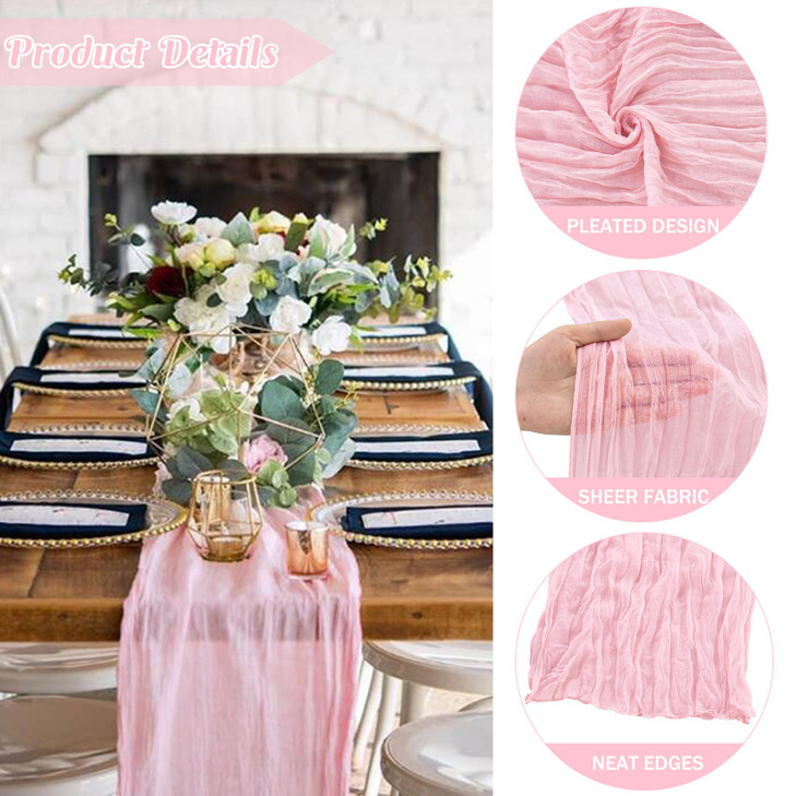 6 Pieces Pink Valentine's Day 10FT Cheesecloth Table Runner Boho Gauze Fabric Table Runner Rustic Sheer Runner for Wedding Birthday Baby Shower Party