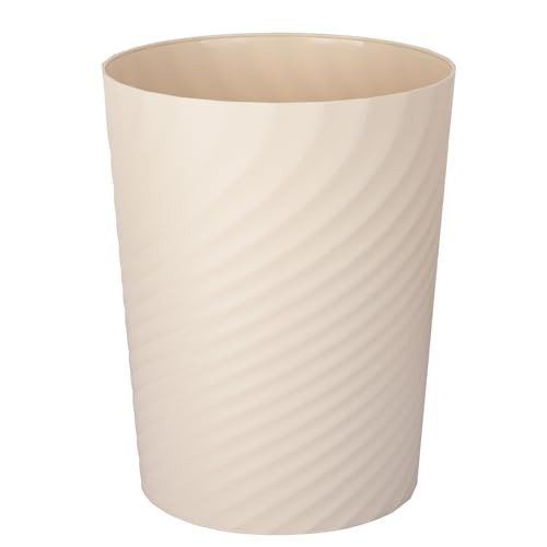 UUJOLY Plastic Small Trash Can Wastebasket, Garbage Container Basket for Bathrooms, Laundry Room, Kitchens, Offices, Kids Rooms, Dorms, (Beige, 1.8 G