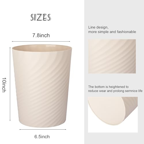 UUJOLY Plastic Small Trash Can Wastebasket, Garbage Container Basket for Bathrooms, Laundry Room, Kitchens, Offices, Kids Rooms, Dorms, (Beige, 1.8 G