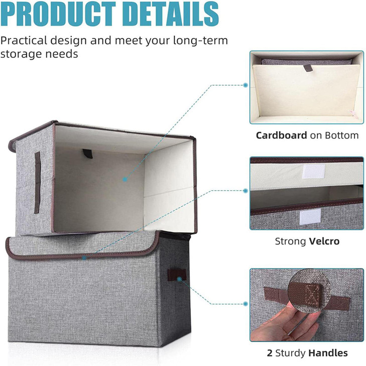 Bagnizer Large 22 Quart Linen Fabric Foldable Storage Bin Cube Organizer Basket with Flip-Top Lid & Handles, Clothes Blanket Box for Home, Office, Cl
