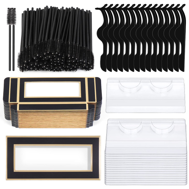 175 Pieces Lash Packaging Wholesale, Include 30 Empty Eyelashes Packaging Box, 30 False Lash Trays, 15 Eyelash Tweezers and 100 Eyelash Brush Mascara