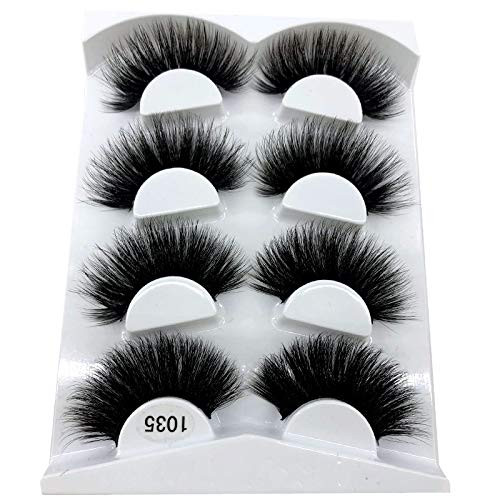HBZGTLAD NEW 4 Pairs 3D Mink Hair False Eyelashes Criss-cross Wispy Cross Fluffy length 25-30mm Lashes Extension Handmade Eye Makeup Tools (1035)