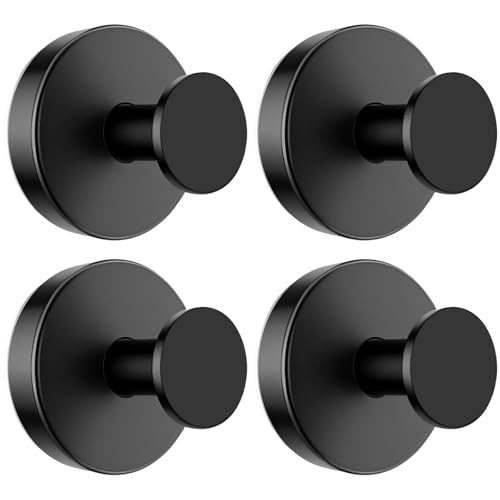 BKV Suction Cup Hooks for Glass Window,Removable Shower Hooks for Inside Shower,Metal Towel Hooks for Bathrooms,4 Pack(Black)