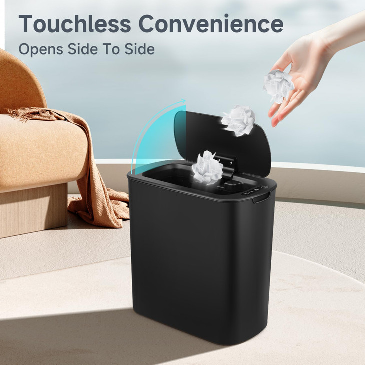 TIPGO Automatic Motion Sensor Bathroom Trash Can with Lid, 2.6 Gallon Touchless Trash Bin, Smart Garbage Can Plastic Slim Wastebasket for Bedroom, Of