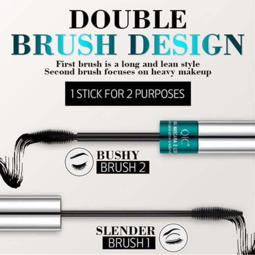 2 Pack Lash Cosmetics Mascara 5x Longer Lash Mascaras, 2 in 1 Black Mascara Waterproof Volume and Length Eye Cosmetics, Long-Lasting Natural Liquid E