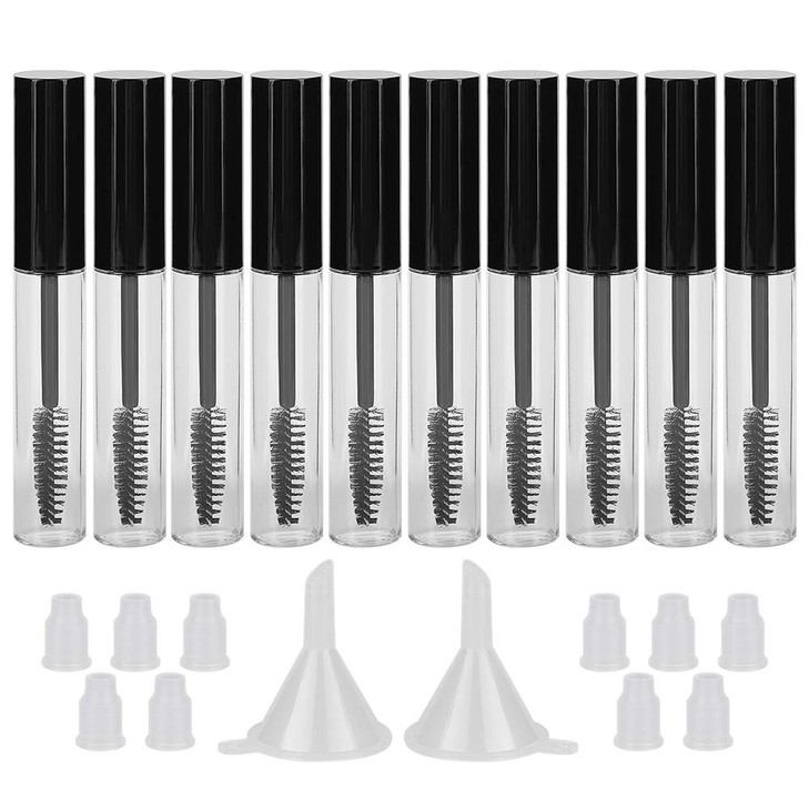 GTHER 10PCS 10ML Empty Mascara Tube Bottle With Eyelash Wand, Rubber Inserts & Funnels Set for Castor Oil/Growth Oil, DIY Cream Container With Cap, B