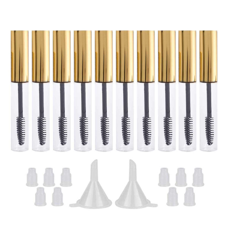 GTHER 10PCS 10ML Empty Mascara Tubes Bottles with Wand & Rubber Inserts & Funnels Set for Castor Oil/Eyelash Growth Oil, DIY Mascara Eyelash Cream Co
