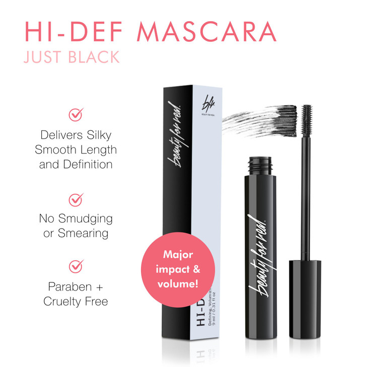 Beauty for Real Hi-Def Mascara, Just Black - Set of 2 - Defining & Volumizing Lash Definer - Humidity & Smudge Proof - Micro Brush Ensures Versatile