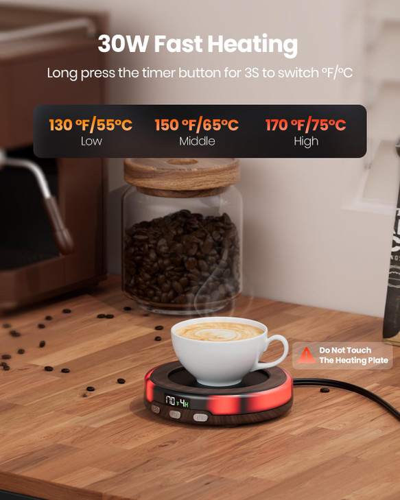 Gaiatop Coffee Mug Warmer for Desk, 3 Temp Settings, 2-9Hrs Timer, 3 Colorful Romantic Atmosphere Light Modes, Stocking Stuffers, Beverage Heating Pl