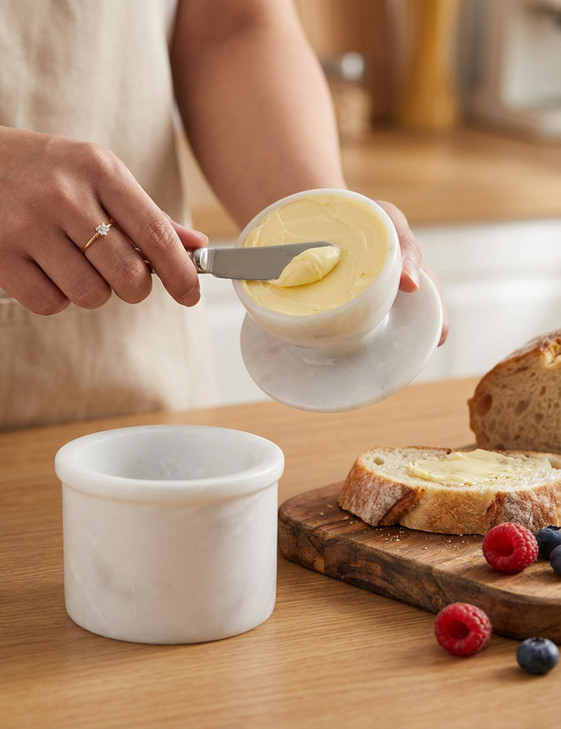 Radicaln Marble Butter Keeper 4.25'' Inches White Handmade French Butter Holder For Kitchen Counter Decor Ideal Butter Crock For Counter With Water &