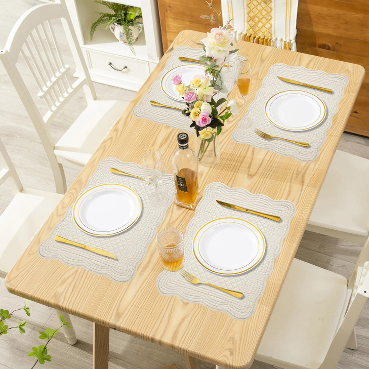 MABOZOO 100% Cotton Quilted Placemats Set of 6,Washable Cloth Table Placemats for Kitchen & Dining Table