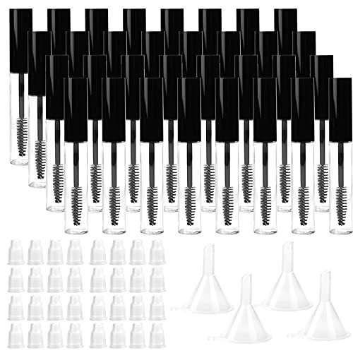 Hedume 32 Pack 10ml Empty Mascara Tube with Eyelash Wand, Eyelash Cream Container Bottle with Rubber Inserts and Funnels for Castor Oil, DIY Cosmetic
