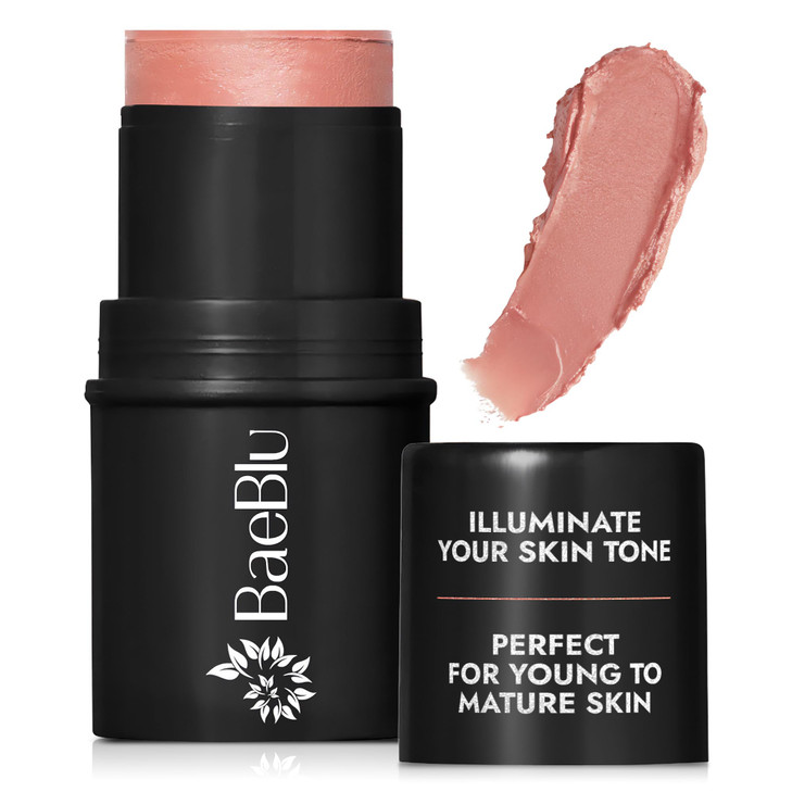 BaeBlu - Organic Blush Tube, Rose - 100% Natural Vegan Cream Blush Sticks, Multi-Use Bronzer, & Highlighter for Lips, Cheeks & Eyes, Buildable Shimme