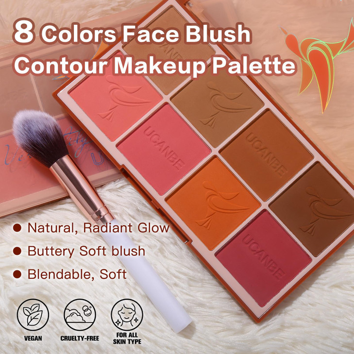 8 Colors Face Matte Blush Palette Shading Blusher - Buildable Facial Cheek Blusher Contour Bronzing Pressed Powder Makeup Pallet Women Gift Set (8 Co