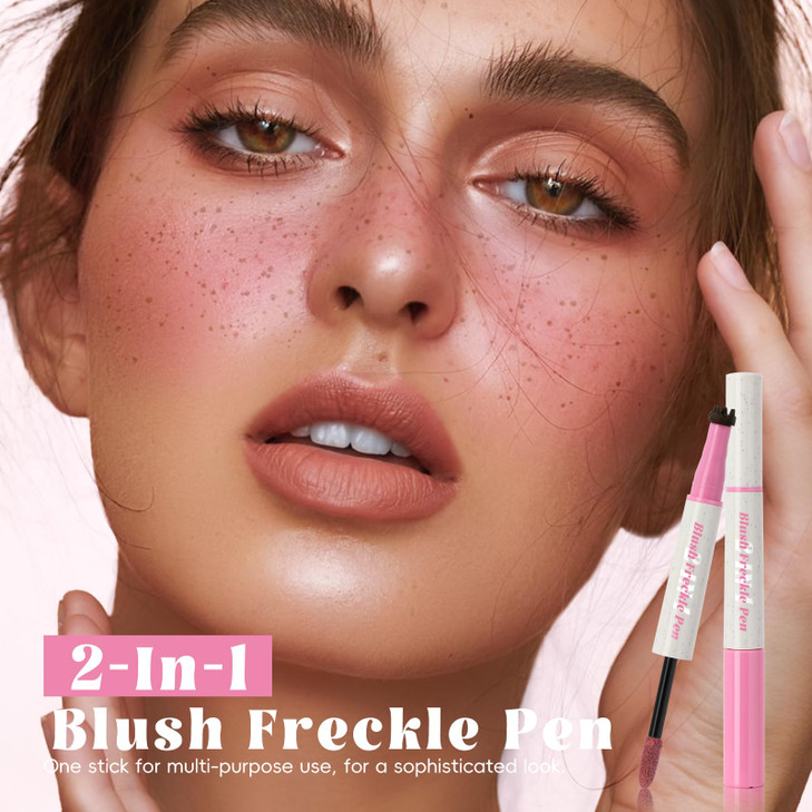 HOSAILY Freckle Blush Pen, 2in1 Light Brown Faux Freckle Stamp Pen Soft Pink Liquid Blush for Summer Sunkissed Makeup, Natural Lifelike Waterproof Lo