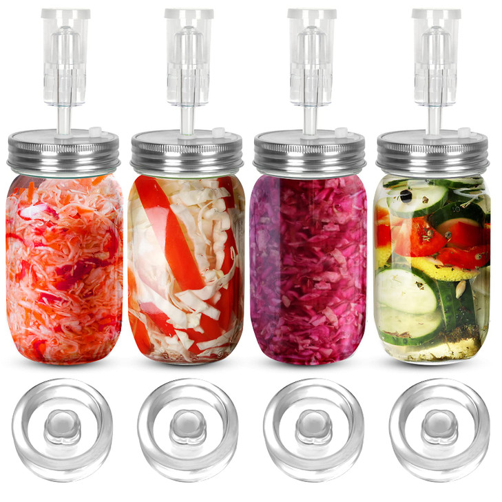 Samshow Fermentation Kit-4 Glass Fermentation Weights,4 Fermenting Lids,4 airlocks,4 Silicone Rings,5 Silicone Grommet for Wide Mouth Mason Jar for S