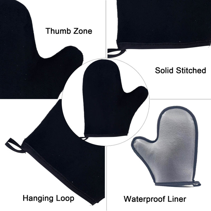 5 Piece Self Tanning Mitt Set with Tan Glove, Back Lotion Applicator, Face Mitt, Exfoliating Glove (Black)