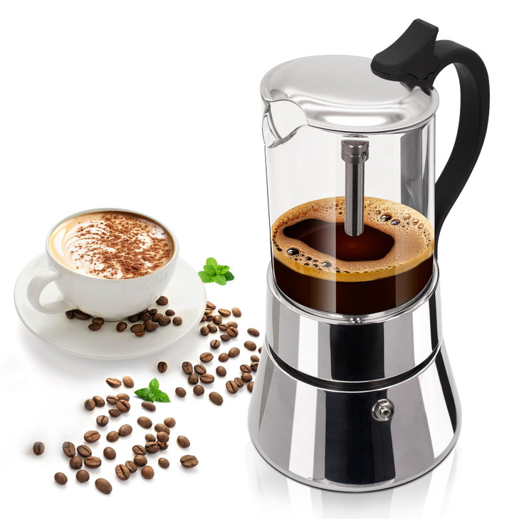 Clear Glass Moka Pot 6 Cup 350ml Stainless Steel Coffee Maker Uncoated Stovetop Espresso Percolator Coffeemaker Italian Classic Style Brewing Greca C