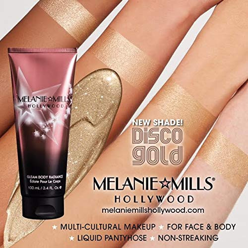 Melanie Mills Hollywood Gleam Body Radiance All In One Makeup, Moisturizer & Glow For Face & Body - Disco Gold, 3.4 fl.oz.
