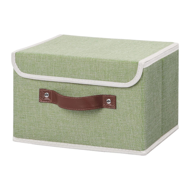 ANMINY Storage Bin with Lid Storage Boxes with PU Leather Handles PP Plastic Board Decorative Foldable Lidded Cotton Linen Fabric Home Cubes Baskets
