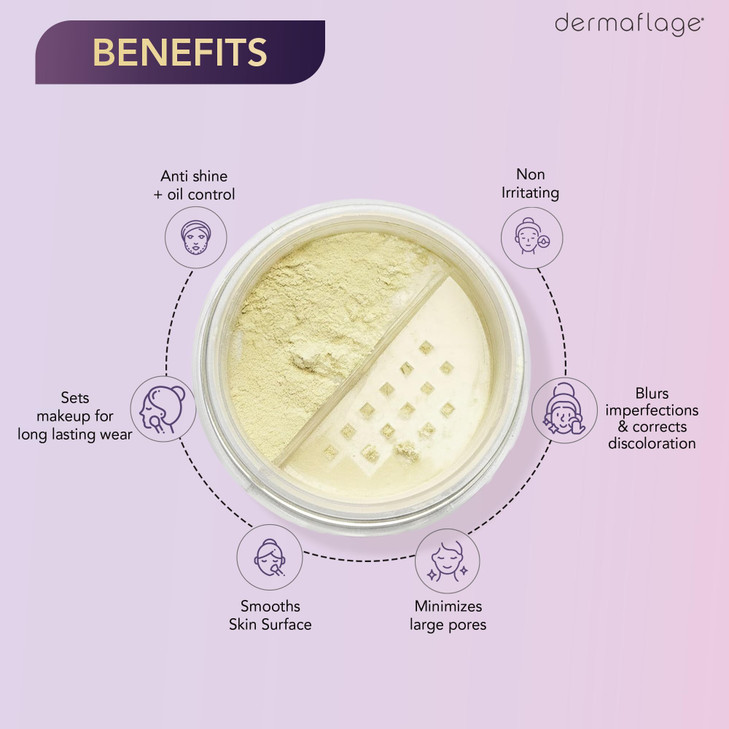 Dermaflage D-Shine Banana Powder - Oil Controlling, Pore Minimizing & Makeup Setting Powder - Lightweight Matte Finish, Corrects Redness & Discolorat