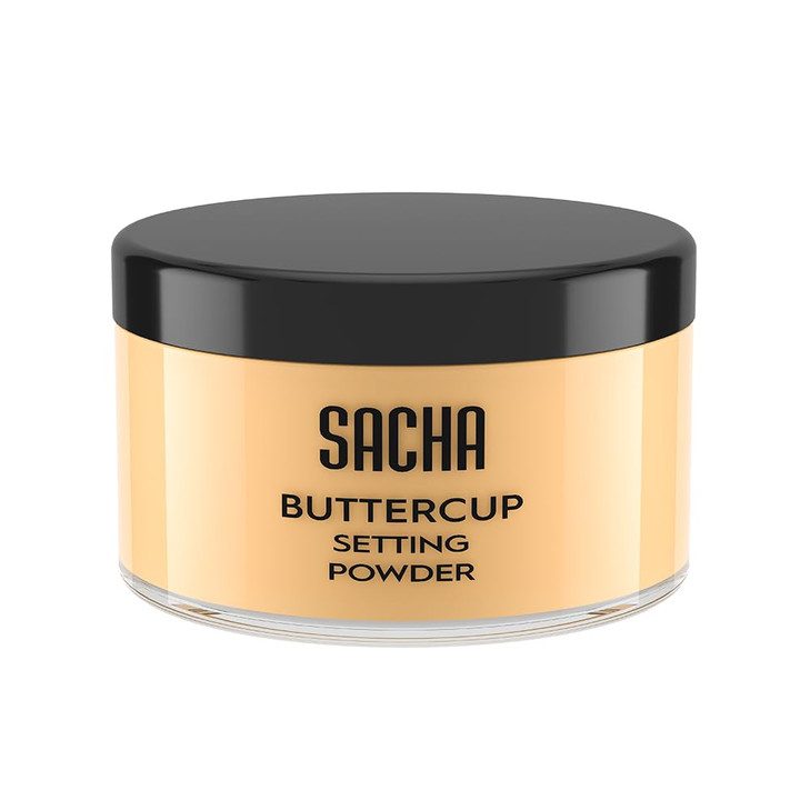 Sacha BUTTERCUP Setting Powder. No Ashy Flashback. Blurs Fine Lines and Pores. Loose, Translucent Face Powder to Set Makeup Foundation or Concealer.