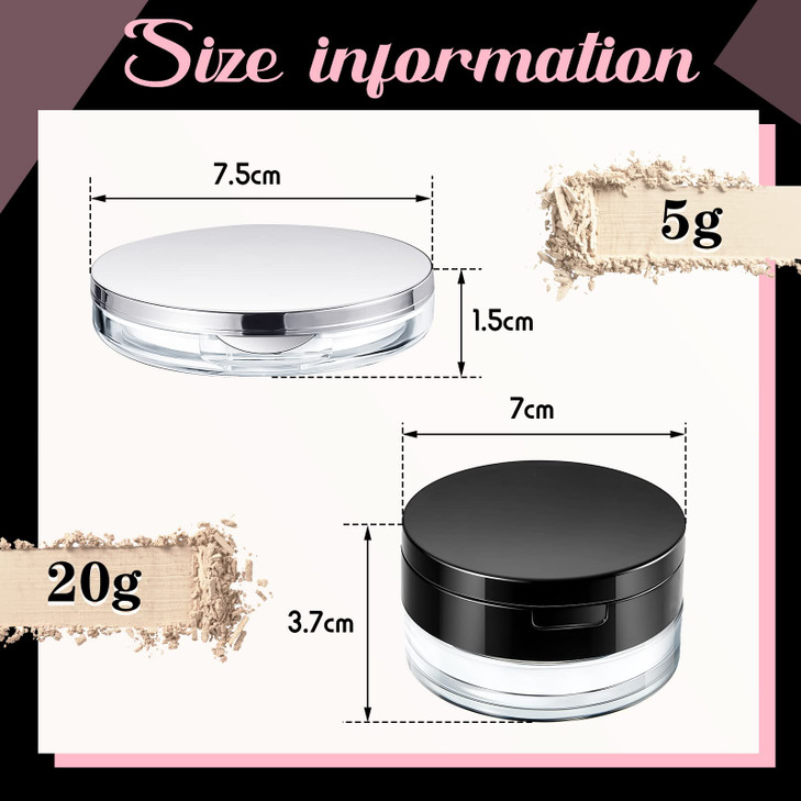 Cunhill 2 Pcs Loose Powder Container with Puff 0.17/0.7 oz Reusable Plastic Empty Case Portable DIY Makeup Powder Container Compact Case with Mirror