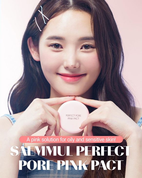 THESAEM Saemmul Perfect Pore Pink Pact - Makeup Finishing Pressed Powder for Sebum Control and Pore Minimization, Soothes Sensitive Skin with Calamin