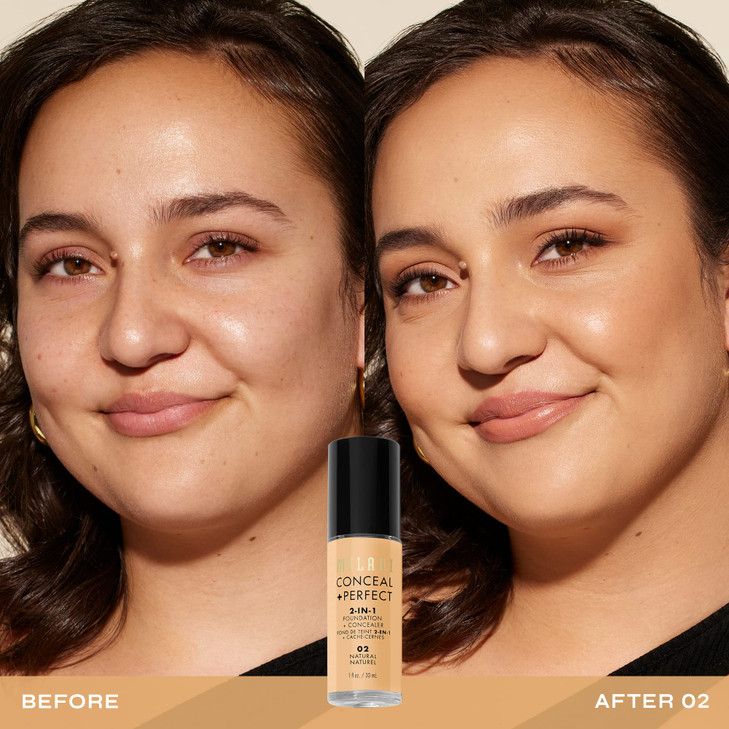 Milani Conceal + Perfect 2-in-1 Foundation + Concealer for a Flawless Complexion, Under Eye Corrector, Cover Redness and Imperfections, Waterproof an