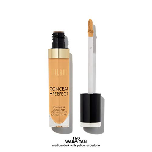 Milani Conceal + Perfect Longwear Concealer Full Coverage Infused with Hyaluronic Acid & Vitamin E, Cover Dark Circles, Blemishes & Skin Imperfection