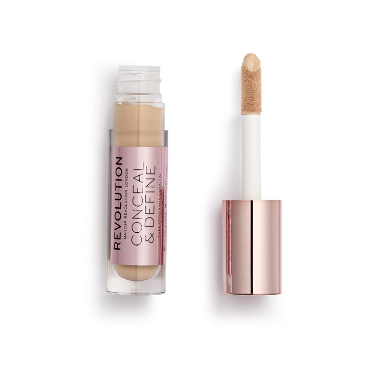 Revolution, Conceal & Define Concealer, Full Coverage & Lightweight, Long-Lasting Matte Finish, Vegan & Cruelty Free, C8 Medium or Tan Skin Tones, 0.