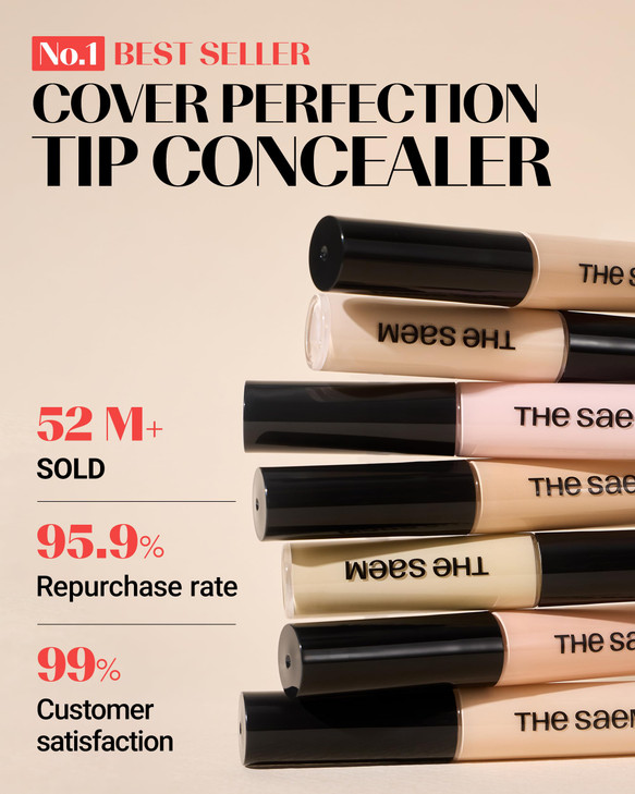 THESAEM Cover Perfection Tip Concealer 0.2 fl.oz. - 1 Clear Beige Cool Beige for Fair Skin Tones 19-20 - High Coverage Long Lasting Concealer - Korea