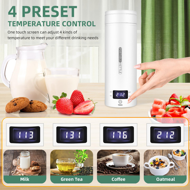 Travel Electric Kettle Portable Small Mini Tea Coffee Kettle Water Boiler, Water Heater with 4 Temperature Control,304 Stainless Steel with Auto Shut