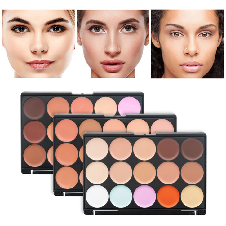 15 Colors Hydrating Cream Concealer Palette, Pure Vie Long Lasting Full Coverage Correcting Concealer Palette Foundation Camouflage Makeup Contour Ki