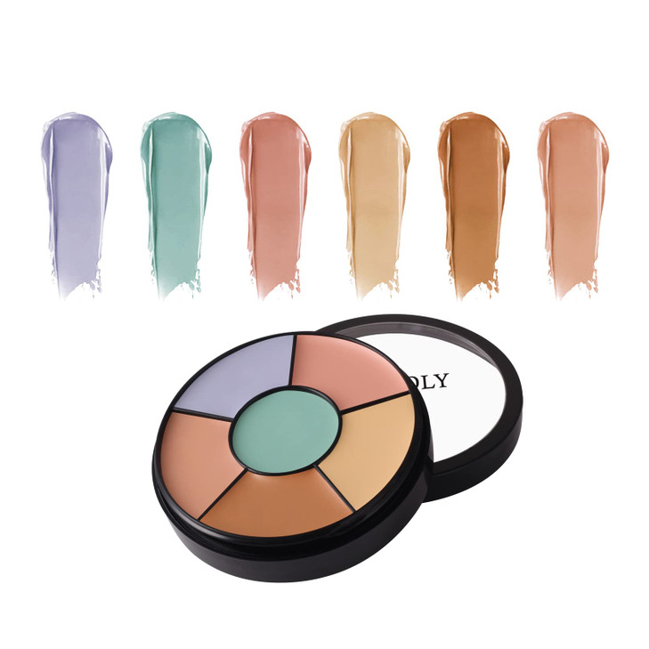 MEICOLY Face Color Correcting Palette, 6 Colors Correctors,Cream Concealer Camouflage Makeup Palette with 8 pcs White Makeup Sponges,Conceals Dark Ci