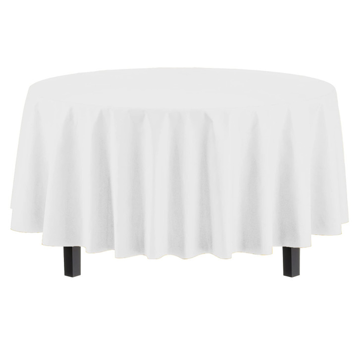 12-Pack Premium Plastic Tablecloth 84in. Round Table Cover - White