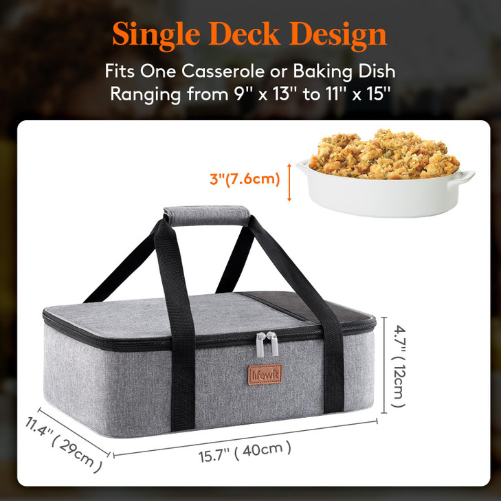 Lifewit Insulated Single Decker Casserole Carrier for Hot or Cold Food, Casserole Dish Carrying Case, Lasagna Holder for Potluck Parties, Picnic and