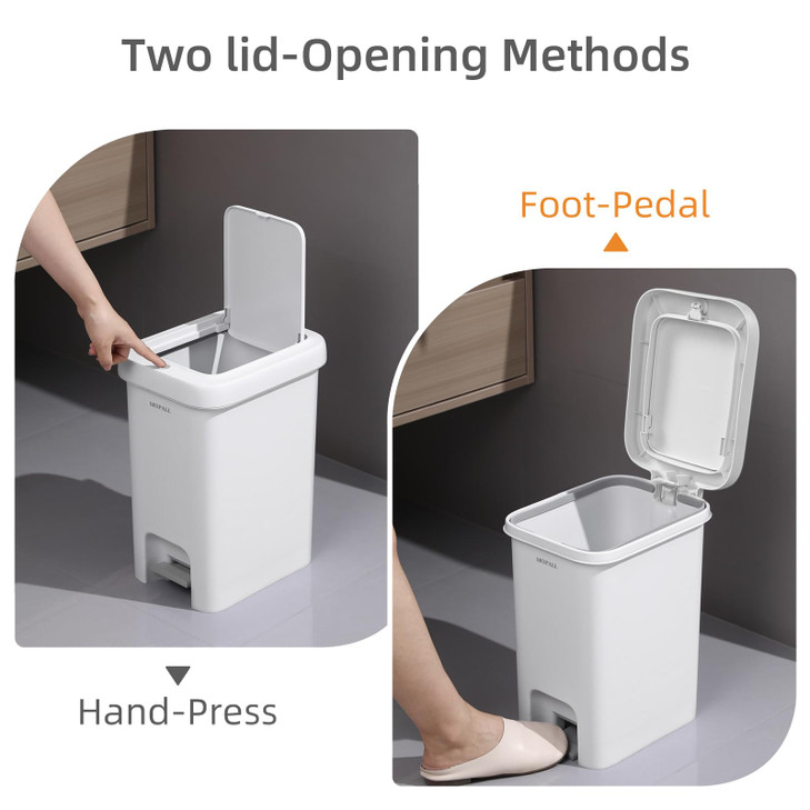 MOPALL Slim Bathroom Trash Can with Lid - 1.9 Gallon Dual-Way Opening (Step Pedal & Press Top) Small Trash Can for Narrow Spaces, Rust-Proof Wastebas