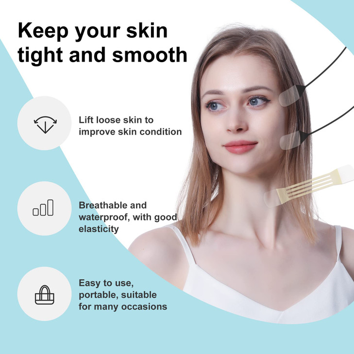Neck Face Lift Tape, [8 Bands + 40 Tapes] Instant Firming Kit for Double Chin & Wrinkles, Invisible Lifting Stickers for Saggy Skin, Anti-Aging Neck